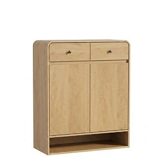 Large Capacity Wooden Shoe Cabinet with Adjustable Shelves, 2 Drawers & Bottom Shelf