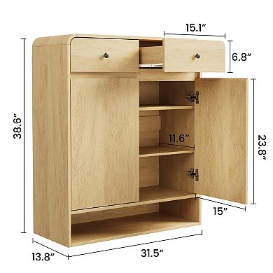 Large Capacity Wooden Shoe Cabinet with Adjustable Shelves, 2 Drawers & Bottom Shelf