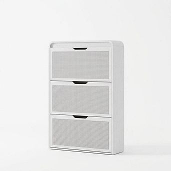 Bohemian Rattan Shoe Cabinet with 3 Flip Drawers & Adjustable Shelves for Entryway