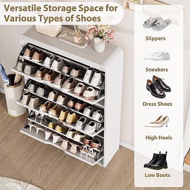 Bohemian Rattan Shoe Cabinet with 3 Flip Drawers & Adjustable Shelves for Entryway