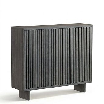Farmhouse Shoe Storage Bench with Fluted Doors, Adjustable Shelves for Hallway
