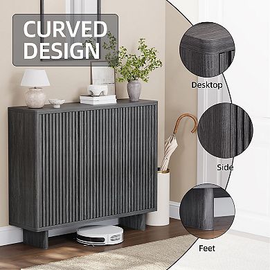 Farmhouse Shoe Storage Bench with Fluted Doors, Adjustable Shelves for Hallway