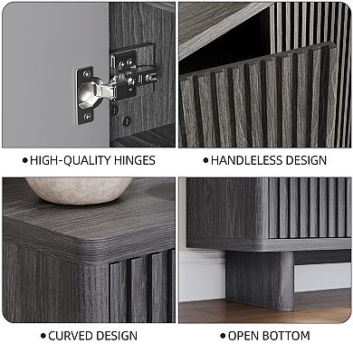Farmhouse Shoe Storage Bench with Fluted Doors, Adjustable Shelves for Hallway