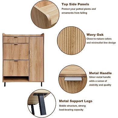Slim Elegant Shoe Storage Cabinet with Adjustable Shelves & Metal Legs for Hallway & Entryway