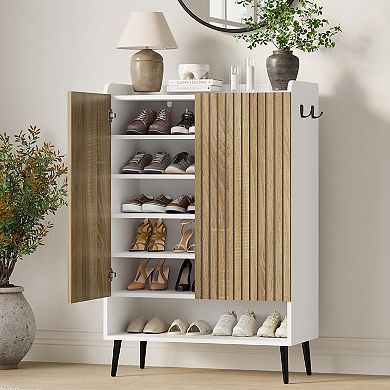 Large Capacity Entryway Shoe Cabinet with Doors & Adjustable Shelves for Hallway Living Room