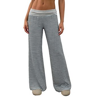 Women's Striped Wide Leg Pants Low Waist Casual Lounge Trousers