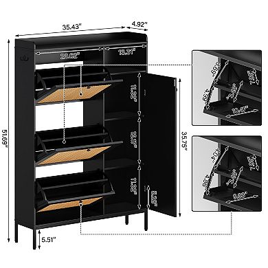 Flip Drawer Shoe Cabinet with Adjustable Shelves, Narrow Standing Storage Organizer for Entryway