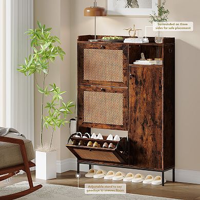 Flip Drawer Shoe Cabinet with Adjustable Shelves, Narrow Standing Storage Organizer for Entryway