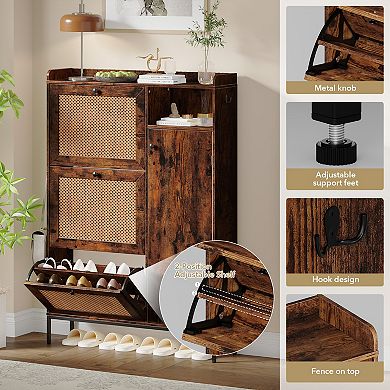 Flip Drawer Shoe Cabinet with Adjustable Shelves, Narrow Standing Storage Organizer for Entryway