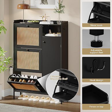 Flip Drawer Shoe Cabinet with Adjustable Shelves, Narrow Standing Storage Organizer for Entryway