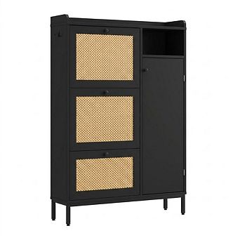 Flip Drawer Shoe Cabinet with Adjustable Shelves, Narrow Standing Storage Organizer for Entryway