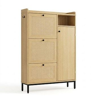 Flip Drawer Shoe Cabinet with Adjustable Shelves, Narrow Standing Storage Organizer for Entryway