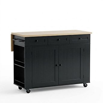 Rolling Kitchen Island with Drop Leaf & Charging Station, Mobile Storage Cart with Drawers