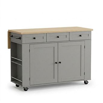 Rolling Kitchen Island with Drop Leaf & Charging Station, Mobile Storage Cart with Drawers