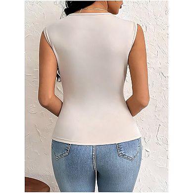 Women's Asymmetric Neck Sleeveless Top Irregular Hem Fitted Trendy Tank Top