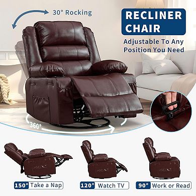 Swivel Rocking Recliner Chair with Cup Holder, Nursery Glider Chair ...