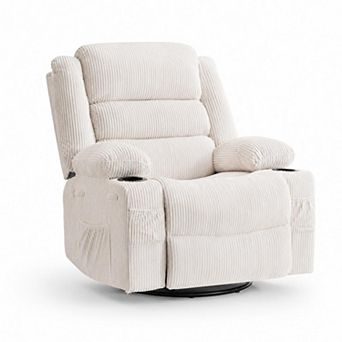 Swivel Rocking Recliner Chair with Cup Holder, Nursery Glider Chair, Living Room Chair