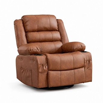 Swivel Rocking Recliner Chair with Cup Holder, Nursery Glider Chair, Living Room Chair