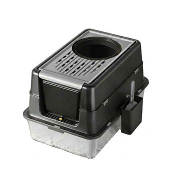 Large Stainless Steel Cat Litter Box, High Sidewall,Leak-Proof Cover, Non-Stick Tray, Anti-Slip Base