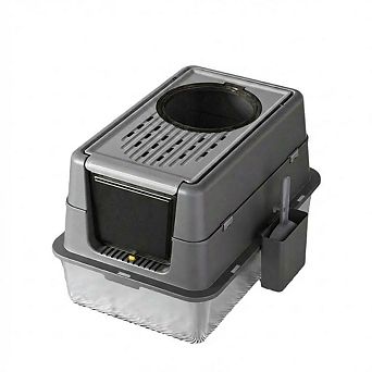 Large Stainless Steel Cat Litter Box, High Sidewall,Leak-Proof Cover, Non-Stick Tray, Anti-Slip Base