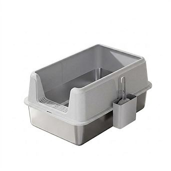 Large Stainless Steel Cat Litter Box, Non-Stick Metal Tray, Lid & Scoop, Leakproof&Splash Resistant