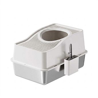 Extra Large Enclosed Stainless Steel Cat Litter Box, Top Entry, Odor Control with Mat & Scoop