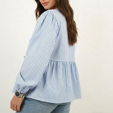 Women's Striped Tie-Front Babydoll Blouse