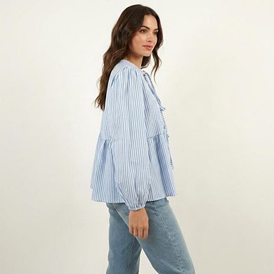 Women's Striped Tie-Front Babydoll Blouse