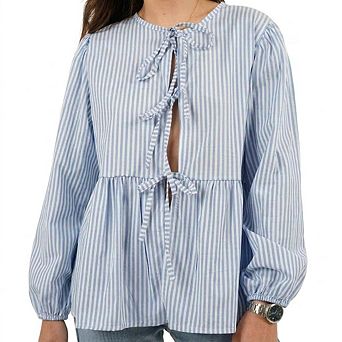 Women's Striped Tie-Front Babydoll Blouse