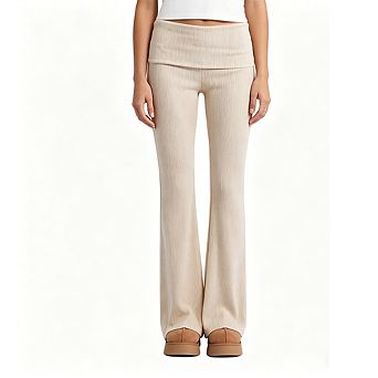 Women's Ribbed Knit Fold Over Waist Pants High Waist Casual Bootcut Lounge Pants
