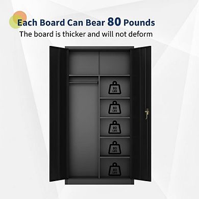 Heavy Duty Storage Cabinet with Locking Doors, Adjustable Shelves & Hanging Rod