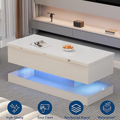 Modern High Glossy Lift Top Coffee Table with LED RGB Lights and Hidden Storage
