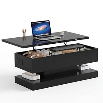 Modern High Glossy Lift Top Coffee Table with LED RGB Lights and Hidden Storage