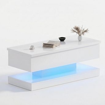 Modern High Glossy Lift Top Coffee Table with LED RGB Lights and Hidden Storage