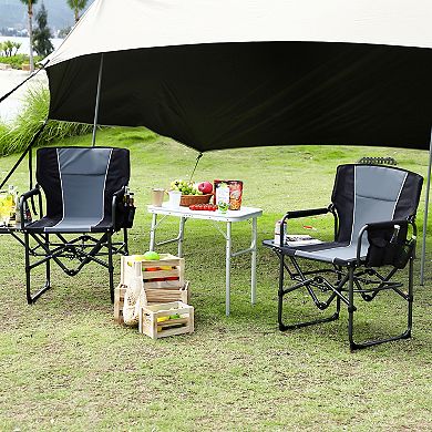 Oversized Folding Directors Camping Chair,Portable Outdoor Lawn Chair with Side Table,Cup Holder