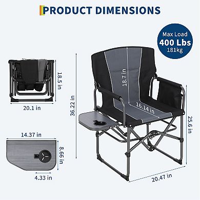 Oversized Folding Directors Camping Chair,Portable Outdoor Lawn Chair with Side Table,Cup Holder