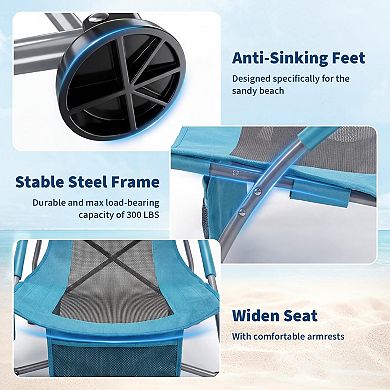 2 Pack Low Beach Chair,Folding Portable Lay Chairs,Lightweight Extra Wide Seat Chair for Camping