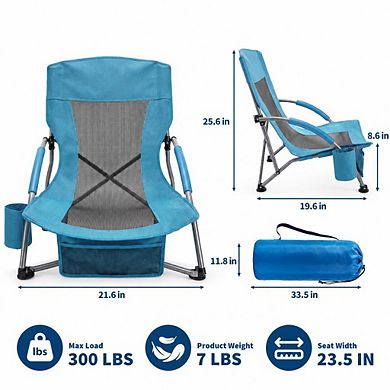 2 Pack Low Beach Chair,Folding Portable Lay Chairs,Lightweight Extra Wide Seat Chair for Camping