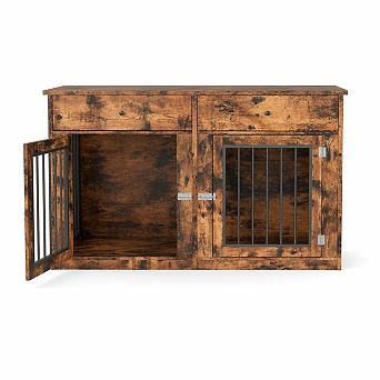 60" Dog Crate Furniture for 2 Dogs, Heavy Duty Dog Kennel Furniture TV Stand with 2 Drawers