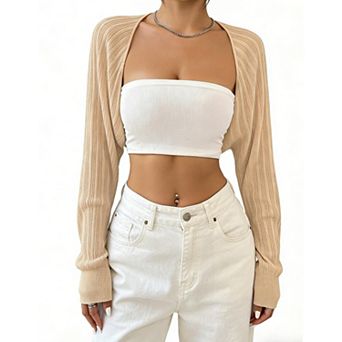 Women's Crochet Bolero Shrug Long Sleeve Short Cardigan Lightweight Open Front Cropped Knit Sweater