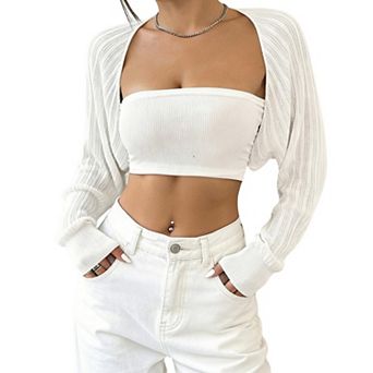 Women's Crochet Bolero Shrug Long Sleeve Short Cardigan Lightweight Open Front Cropped Knit Sweater