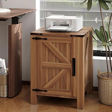 Rustic 18'' Nightstand, Charging Station, Adjustable Shelf, Dual Storage for Bedroom & Living Room