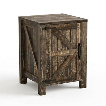Rustic 18'' Nightstand, Charging Station, Adjustable Shelf, Dual Storage for Bedroom & Living Room