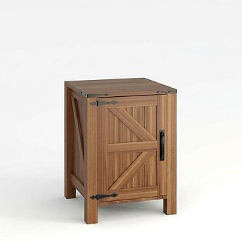 Rustic 18'' Nightstand, Charging Station, Adjustable Shelf, Dual Storage for Bedroom & Living Room