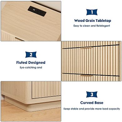 Modern Space-Saving Wooden Nightstand, 3 Drawers with Charging Station