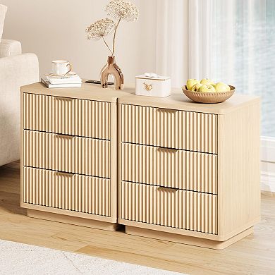Modern Space-Saving Wooden Nightstand, 3 Drawers with Charging Station