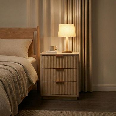 Lightweight Wooden Nightstand, Built-in Charging Station, 3 Drawers, Ample Storage for Bedroom