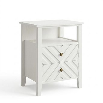 Rustic LED Nightstand, Wood Frame, Open Shelf, 2 Drawers for Bedroom & Living Room