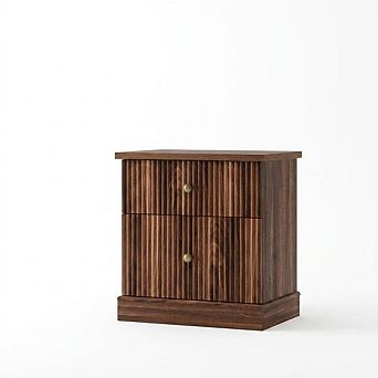 24'' Modern Minimalist Nightstand, 2 Drawers, Curved Stable Base for Bedroom