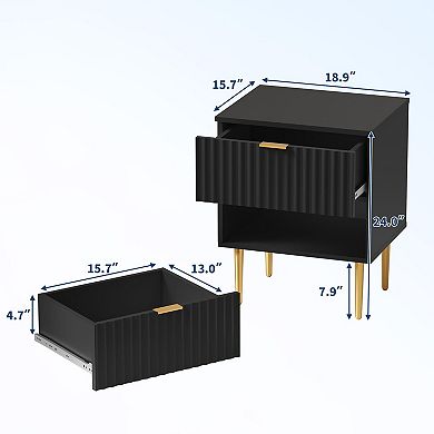2-Pack Patterned Wood Nightstand, USB & Outlet, 2 Drawers, Modern Side Table for Bedroom Living Room